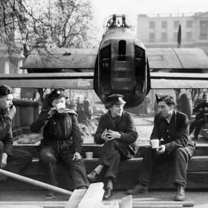 Print of RAF Lancaster bomber assembly in Trafalgar Square, London Print of RAF Lancaster bomber assembly in Trafalgar Square, London