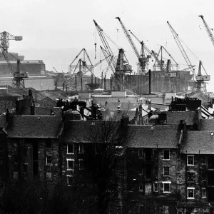 Shipyard Cranes Over River Clyde Print, 1971 Shipyard Cranes Over River Clyde Print, 1971