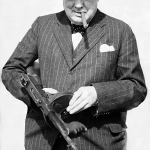 Winston Churchill with Thompson Submachine Gun Print 31st July 1940 Winston Churchill with Thompson Submachine Gun Print 31st July 1940