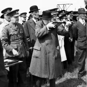 1941 Churchill with Sten Gun Print, Shoeburyness Visit 1941 Churchill with Sten Gun Print, Shoeburyness Visit
