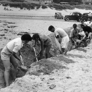 Porthcothan Bay, Cornwall Print: 1950s Beach Defence Trench