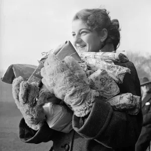 Edna Colyer Hands Out Christmas Presents to Hearne Hill Harriers Print 1953 Edna Colyer Hands Out Christmas Presents to Hearne Hill Harriers Print 1953