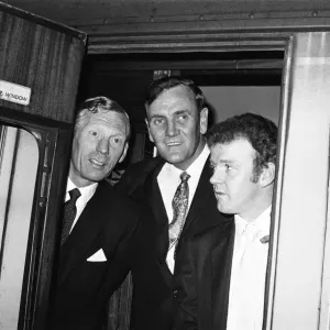 Don Revie, Billy Bremner & Syd Owen at Leeds Station Print 1970 Don Revie, Billy Bremner & Syd Owen at Leeds Station Print 1970