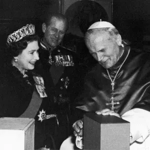 The Queen with the Duke of Edinburgh and Pope John Paul II Print The Queen with the Duke of Edinburgh and Pope John Paul II Print