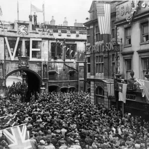 Print of Crowds Gathering in Lincoln for VE Day Parade, May 1945 Print of Crowds Gathering in Lincoln for VE Day Parade, May 1945