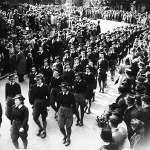 Lincoln VE Day Parade Print: Land Army Girls March Past Cathedral Lincoln VE Day Parade Print: Land Army Girls March Past Cathedral