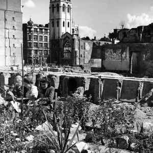 Print of St Alban Church, Wood Street after 1940 bombing damage Print of St Alban Church, Wood Street after 1940 bombing damage