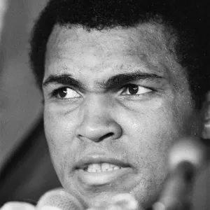 Muhammad Ali at a press conference for his World Title fight against Leon Spinks