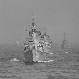 NATO Exercise 1965 NATO warships follow astern of the aircraft carrier Ark Royal in