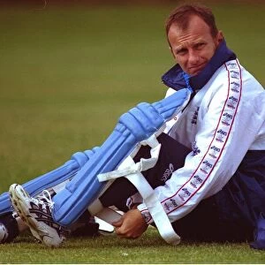Neil Fairbrother prepares to bat in the England Nets May 1999