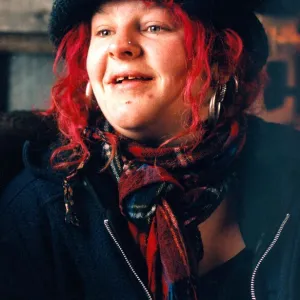 One of the New Age travellers at their camp near Consett, County Durham in February 1996