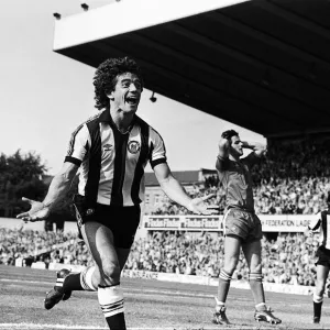 Newcastle Uniteds Kevin Keegan celebrates after scoring a goal on his debut at St