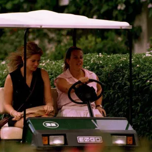 Nick Faldos new girlfriend Brenna gets a lift from his caddie Fanny