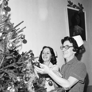 Nurses decorate Christmas tree at Brotton Hospital, Middlesbrough. Circa 195