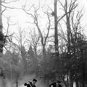 Park Rangers, gathering leaves at Stewart Park, Marton, Middlesbrough, England