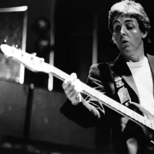 Paul McCartney with his band Wings performing at the Royal Court Theatre, Liverpool