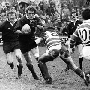 Phil Pugh, Neath Rugby Union Player, match action, about to be halted by Steve Penry