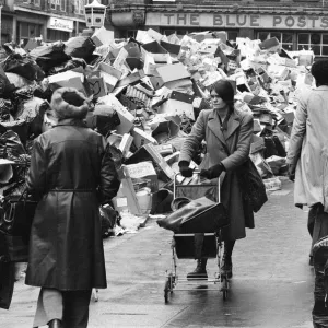 Piles of rubbish in Soho, London, during the dustmens strike. 30th January 1979