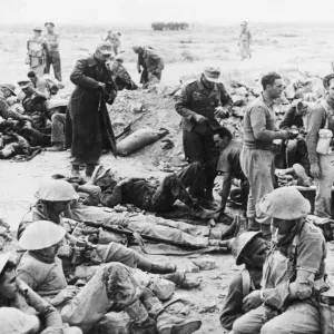 A piper of the Highland regiment entertaining the wounded, both British and enemy