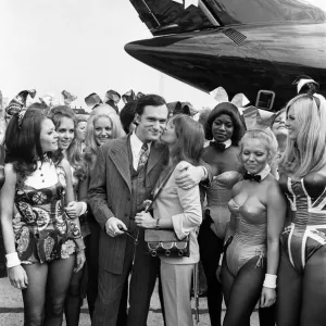 Playboy Editor and Publisher Hugh Hefner arrives at Heathrow Airport in his private