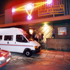 Police at the Blue Monkey nightclub, Stockton, keep watch in case of trouble as