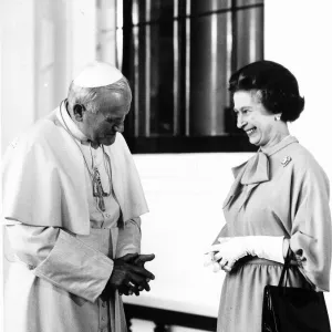 Pope John Paul II with Queen Elizabeth II in 1982