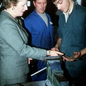 Prime Minister Margaret Thatcher visits Fords Youth Training Centre in Dagenham. 1987