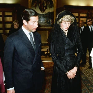 Prince Charles and Princess Diana meet Pope John Paul II at the Vatican in Rome