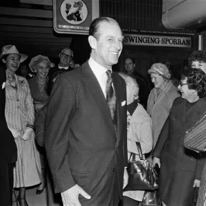 Prince Philip, Duke of Edinburgh outside the Swinging Sporran pub, Redditch. 4th May 1978