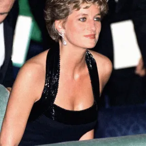 Princess Diana arrives for a UNESCO charity dinner at the Palace of Versailles near Paris