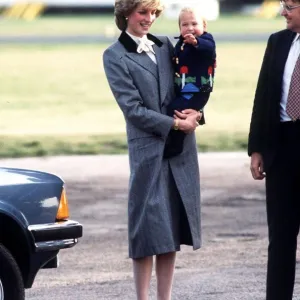 Princess Diana with her baby son Prince William at Aberdeen airport