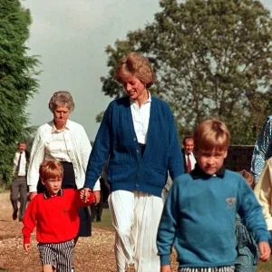 PRINCESS DIANA, PRINCE WILLIAM AND PRINCE HARRY AT ALTHORP REHEARSAL FOR THE WEDDING