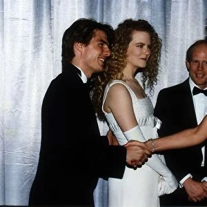 Princess Diana talks to actor Tom Cruise and his wife actress Nicole Kidman at