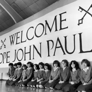 Pupils at Chorlton Convent School make Papal Banner ahead of Pope John Paul II Mass at