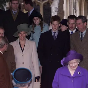 Queen Elizabeth at the Christmas Day service December 1999 with the other members