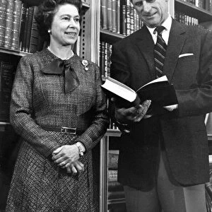 Queen Elizabeth II with Prince Philip in the Library during a photocall at Balmoral