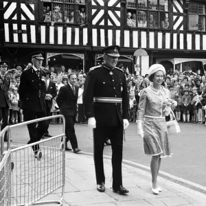 Queen Elizabeth II visits Stratford-upon-Avon. Accompanied by Mr C. M