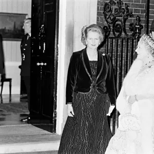 Queen Elizabeth The Queen Mother with Prime Minister Margaret Thatcher at 10 Downing