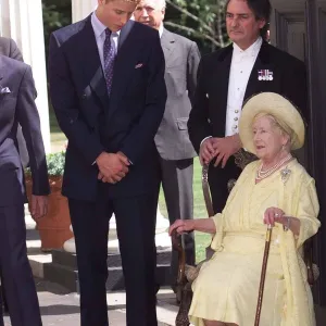 Queen Mother 99th Birthday August 1999 Prince William bends down to talk