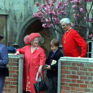 Queen Mother with Prince William April 92 coming out of Easter church service