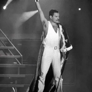 Queen Rock Group - Freddie Mercury in concert at St James Park in Newcastle. 1986