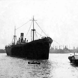 The Queenmoor a 4, 862 tons Moor Line ship enters the River Tyne to undergo repairs for
