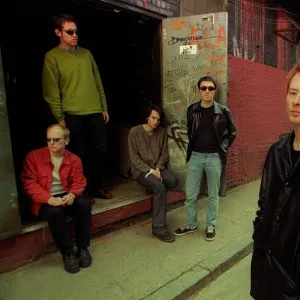 Radiohead pop group to play at T in the Park standing doorway back alley April 1996