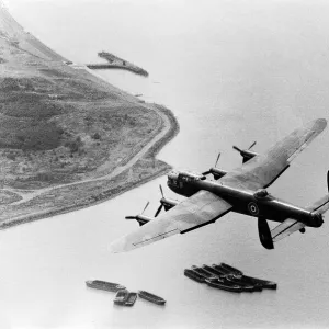 The RAFs only Lancaster bomber pictured in flight over Central London