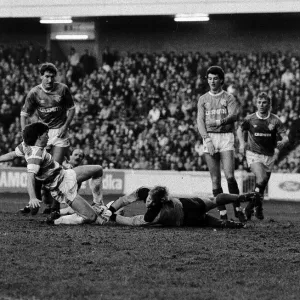 Rangers versus Hamilton Accies January 1987 Rangers goalkeeper Chris Woods saves at