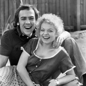 Robert Lindsay and Cheryl Hall laughing during TV press call - September 1974