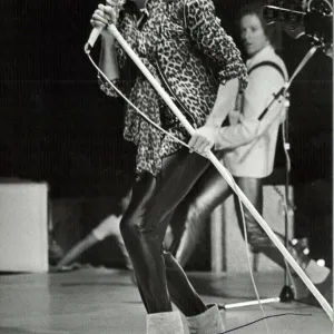 Rod Stewart performing on stage during a concert at the NEC. 17th December, 1978