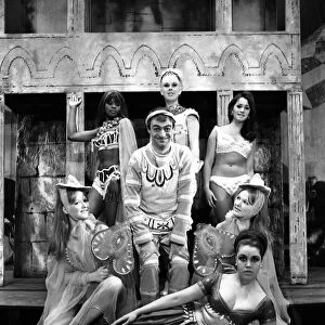 Roy Hudd poses with actresses who were appearing with him in a production of "