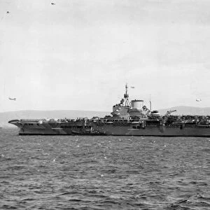 Royal navy aircraft carrier HMS Victorious at anchor during the Second World War