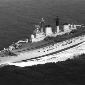 Royal Navy Ships HMS Invincible Aircraft Carrier sailing in the Northern Atlantic